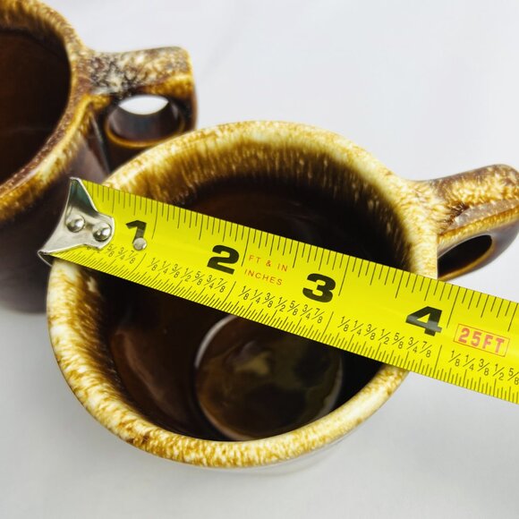 Hull Brown Drip Glaze Creamer & TWO O-Ring Mugs Vintage Farmhouse Pottery USA - Picture 11 of 12